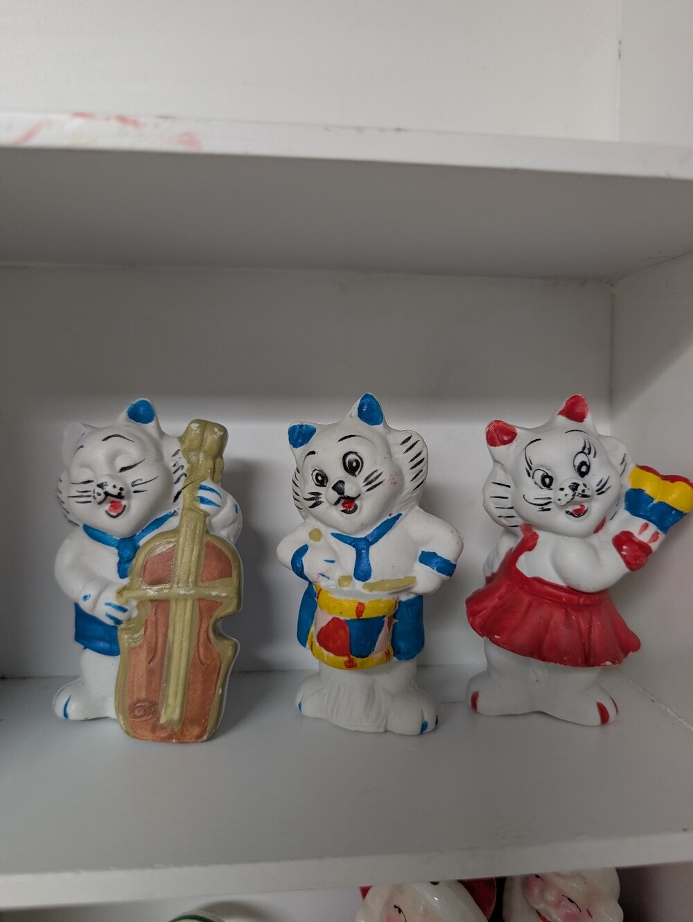 Vintage Ceramic Cat Band Figurines Trio Mid Century Musician Cats Collectible